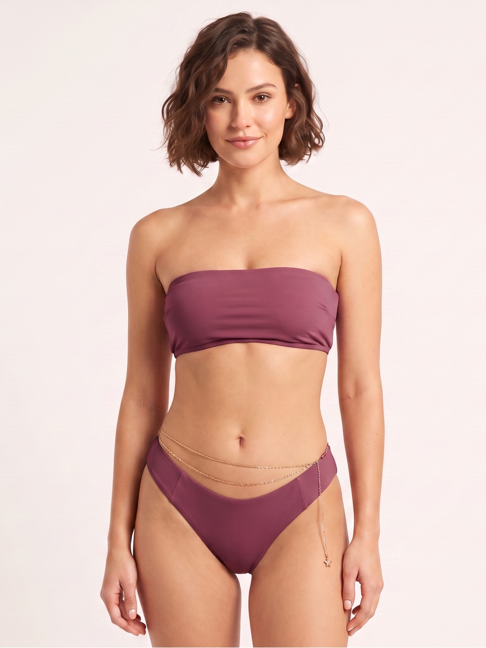 Lulus Dusty Plum Bikini Set Bandeau Top Cheeky Bottom Sz XS/S
